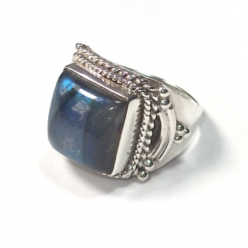 Bohemian design pure silver gemstone ring